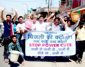 Jammu West Assembly Movement activists protesting at New Plot on Wednesday.