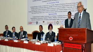 Governor, N N Vohra addressing a conference at Leh on Tuesday.