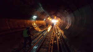 A view of 14.75 km long tunnel at Kishanganga hydro project at Bandipora on Wednesday.