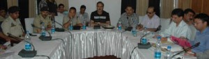 MoS Home Sajjad Ahmed Kichloo chairing a meeting at Kishtwar on Thursday.