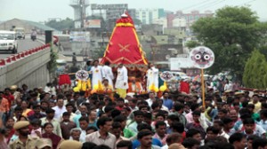 Jagannath Rath Yatra being taken out in Jammu on Sunday. -Excelsior/Rakesh