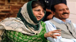 People’s Democratic Party (PDP) president and Member Parliament, Mehbooba Mufti addressing a press conference at her residence in Srinagar on Tuesday.        -Excelsior/Amin War