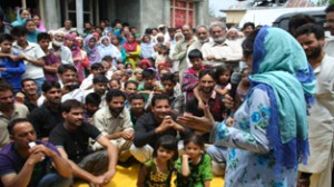 PDP president, Mehbooba Mufti, addressing a public meeting at Shangus in Anantnag.