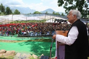 PDP patron Mufti Mohd Sayeed addressing a rally at Gool on Thursday.