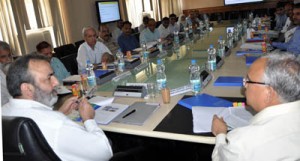 Chief Secretary, Mohammad Iqbal Khandey chairing a meeting at Srinagar on Thursday.