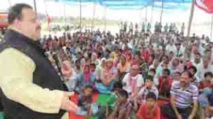 Provincial President NC Devender Singh Rana addressing public gathering at Nagrota on Sunday.