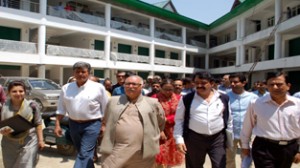 Minister for Roads and Buildings, Abdul Majid Wani taking stock of developmental works at Srinagar on Tuesday.