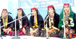 Gojri folk song being presented by the artists during 2-day Gojri Literary Meet in Srinagar.