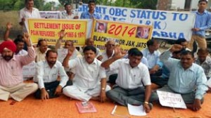 Jats protesting at Samba on Wednesday. —Excelsior/Gautam