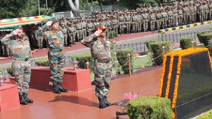Outgoing GOC-in-C of Northern Command Lt Gen Sanjiv Chachra paying tributes to martyrs on his retirement on Saturday. 