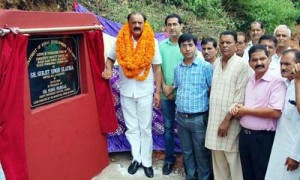 MLA SS Slathia laying foundation stone of CFC at Gurah Slathian on Sunday.    -Excelsior/Gautam