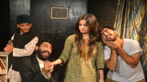 A scene from Hindi play ‘Haye Mera Chanda’, presented at Natrang Studio Theatre, Jammu.