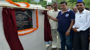 Minister for PHE, Sham Lal Sharma inaugurating Water Supply Scheme in Akhnoor Tehsil on Tuesday.