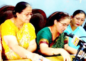 Kashmira Vahini leaders at a press conference at Jammu on Wednesday. -Excelsior/Rakesh