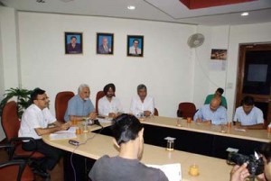 VC SKUAST-J Prof Pradeep K Sharma interacting with media persons at Jammu on Monday.