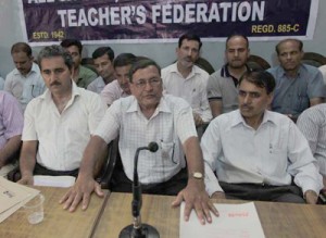 AJKLTF representatives at a press conference at Jammu on Saturday.—Excelsior/Rakesh