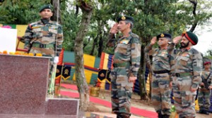 GOC-in-C, Northern Command, Lt Gen D S Hooda and Army officers during flag hoisting ceremony at Udhampur.