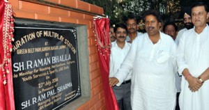 Minister for Housing, Raman Bhalla inaugurating multiplay station at Gandhi Nagar on Monday.