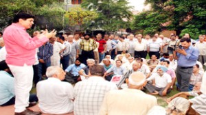 Chairman SOS International, Rajiv Chuni addressing his Community members in Jammu on Wednesday.