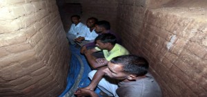 People take shelter in a bunker at Abdullian in RS Pura sector on Monday night. —Excelsior/Rakesh