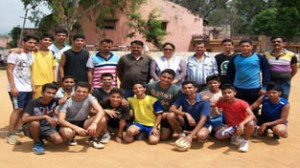 Winners of Handball competition posing alongwith officers and officials in Udhampur on Monday.