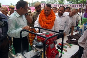 Radhay Sham Sharma inspecting a stall during Kissan Mela on Wednesday.