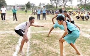 Players in action during a match on day 2nd of 27th Atya Patya National Championship at GGM Science College, Jammu.