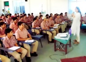 Divye Duheta during five day long poetry-cum-personality development workshop conducted at Jodhamal Public School on Monday.