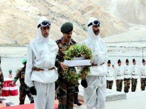 Army chief Gen Dalbir Singh Suhag pays tributes at War Memorial at Siachen Glacier on Sunday.