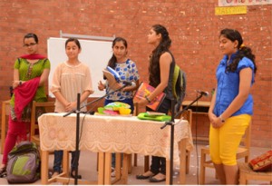 The students of Heritage School staging a One Act Play in its school premises at Jammu.