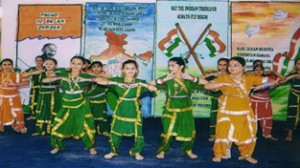 Students of DPS Jammu presenting cultural item while celebrating 68th Independence Day on Wednesday.