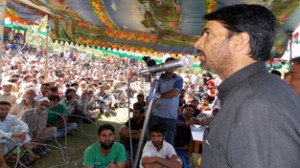 Minister for Tourism, Ghulam Ahmad Mir addressing public meeting on Wednesday.