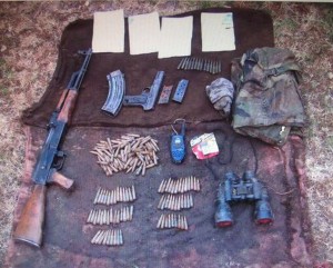 Arms and ammunition recovered by Army and police in Kishtwar on Tuesday. 