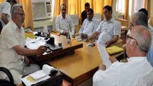 Minister for Health, Taj Mohi-ud-Din chairing a meeting at Doda on Tuesday.