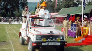 Minister for Housing, Raman Bhalla inspecting Independence Day Parade at Poonch.