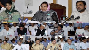 Minister for Social Welfare, Sakina Itoo chairing DDB meeting at Pulwama on Thursday.