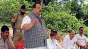 Provincial President NC Devender Singh Rana addressing party workers meeting at Nagrota on Sunday.