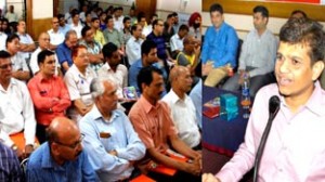 A dignitary speaking during a seminar organized by Sharekhan Ltd at Jammu on Friday.