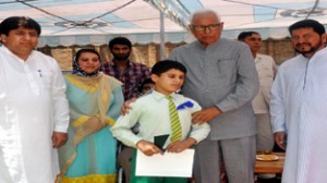 Governor N N Vohra and Minister for Social Welfare Sakina Itoo in a function at Zaiba Aapa Institute of Inclusive Education at Anantnag on Monday.