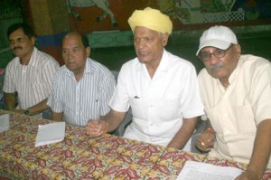 President of Dogra Brahman Sabha addressing a press conference at Jammu on Saturday. 