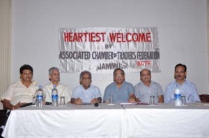 Members of Associated Chamber of Traders Federation at a meeting in Jammu on Wednesday.