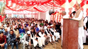 NC leader, Ch. Liaqat Ali addressing the public gathering at Budhal.