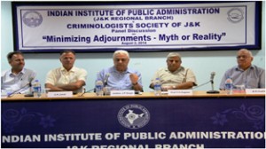 Dignitaries during a panel discussion organised by IIPA at Jammu on Sunday.