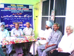 Poets and writers during a literary meet organized by Adbi Kunj on Wednesday.