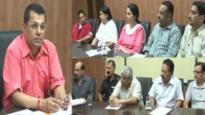 Divisional Commissioner Shantmanu chairing a meeting of IRCS members at Jammu on Thursday.