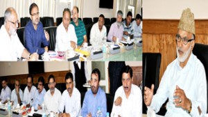 Minister for Panchayats Ali Mohd Sagar chairing a meeting at Srinagar on Friday.