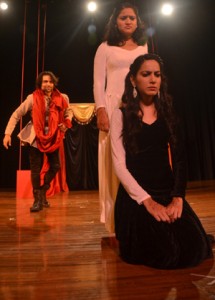 A scene from William Shakespeare’s play “Richard III”, presented by Natrang in Hindustani at SMVDU in Katra.