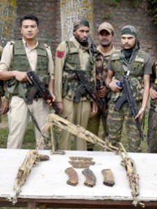 Arms and ammunition recovered from Handwara forests on Thursday. -Excelsior/Aabid Nabi