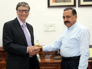 Bill Gates in a meeting with Dr Jitendra Singh in New Delhi on Friday.