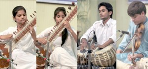 Artists performing on violin, tabla and sitar during Classical Instrumental Competition at Jammu University on Monday.                          -Excelsior/Rakesh  